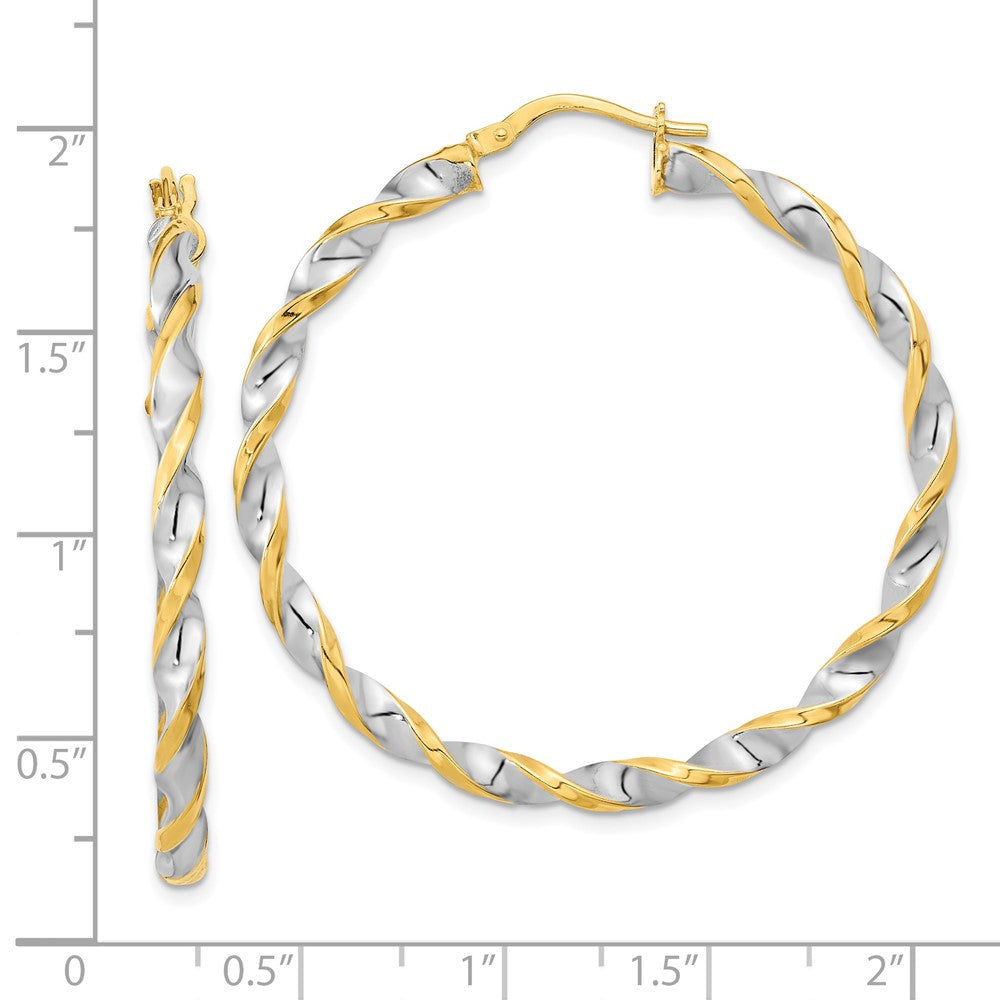 14k Yellow & Rhodium 41.15 mm  Polished & Twist Hoop Earrings (2.59 grams)