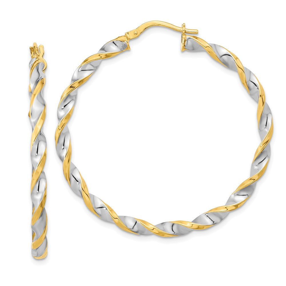 14k Yellow & Rhodium 41.15 mm  Polished & Twist Hoop Earrings (2.59 grams)