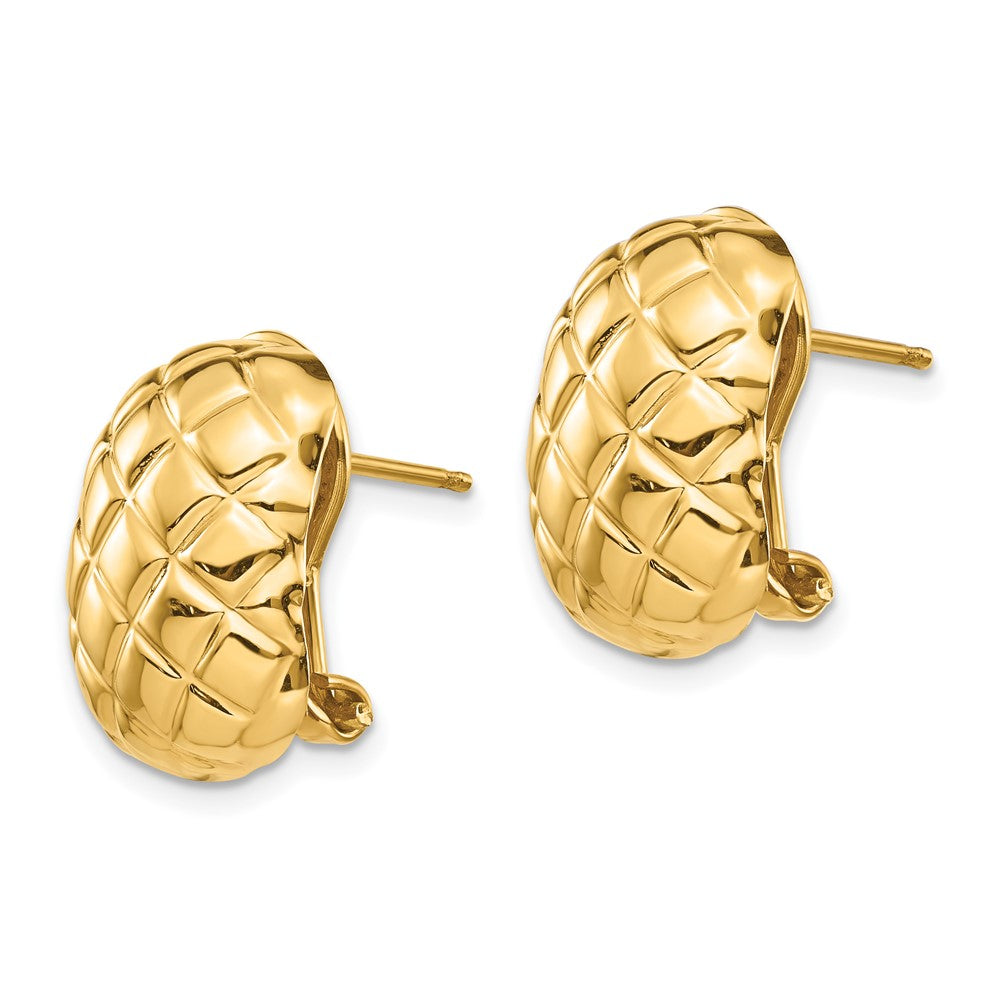 14k Yellow Gold 11 mm Polished Quilted Omega Back Post Earrings (3.34 grams)