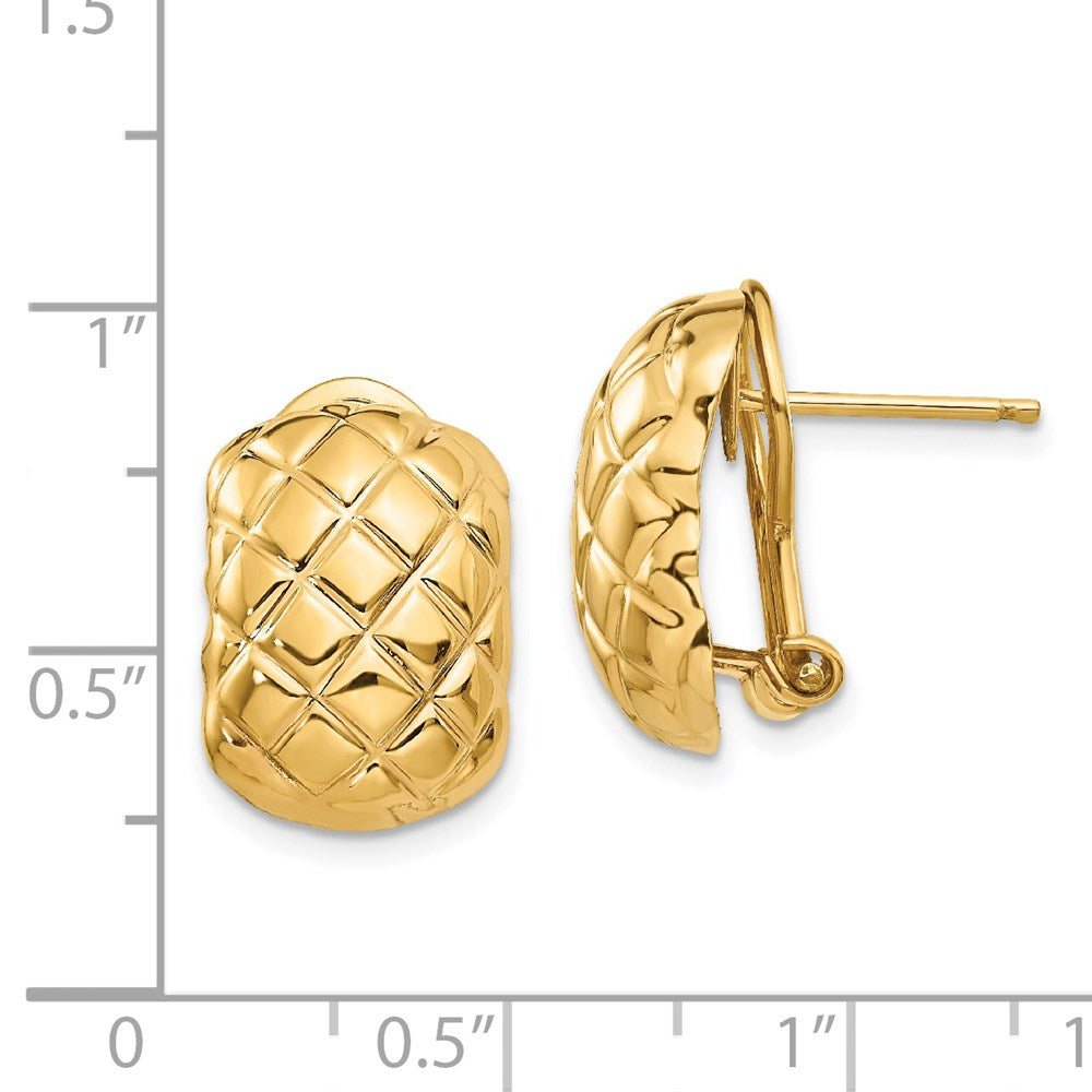 14k Yellow Gold 11 mm Polished Quilted Omega Back Post Earrings (3.34 grams)