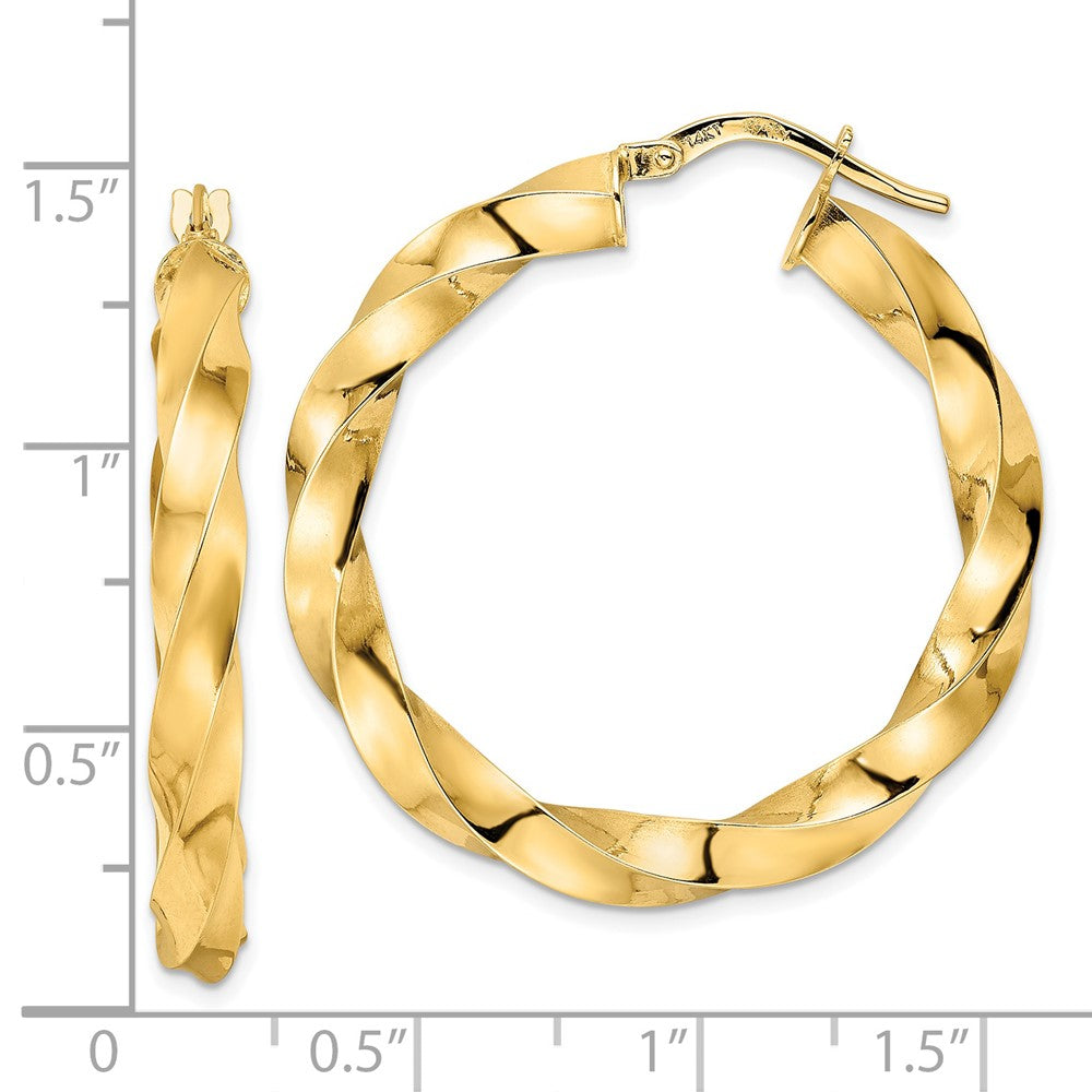 14k Yellow Gold 32.4 mm Polished Twisted Hoop Earrings (3.38 grams)