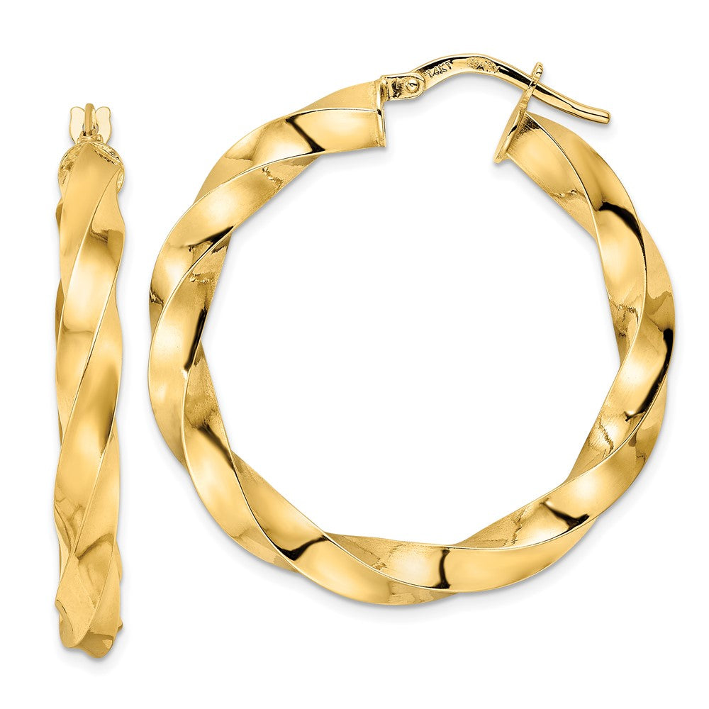 14k Yellow Gold 32.4 mm Polished Twisted Hoop Earrings (3.38 grams)
