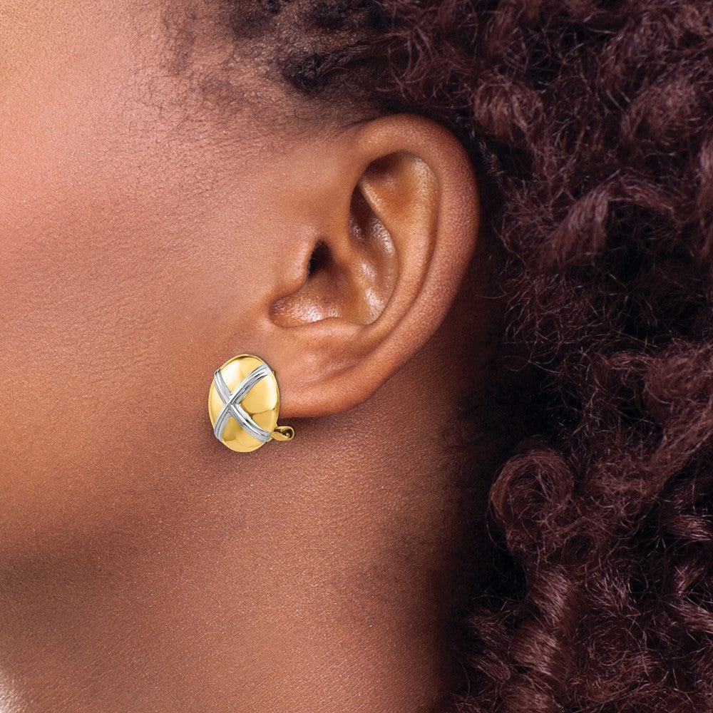 14k Yellow & Rhodium 16 mm  X Omega Back Post Earrings (4.58 grams)
