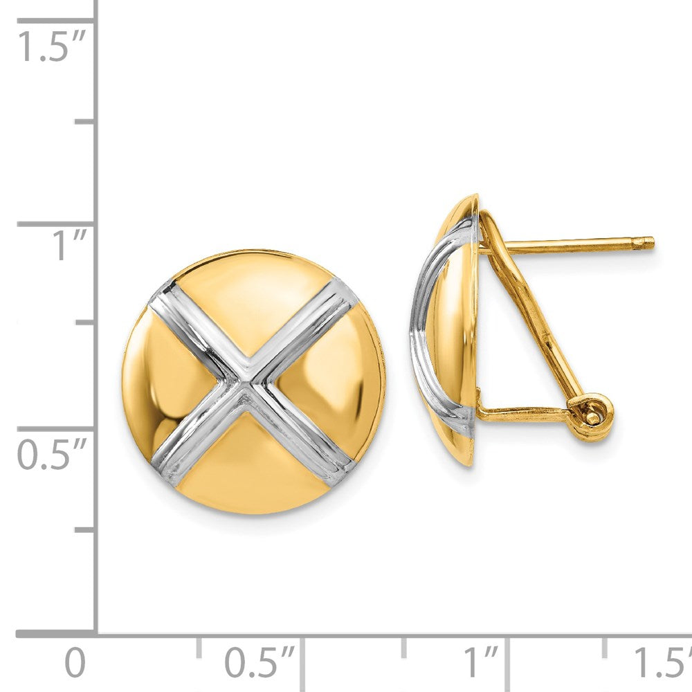 14k Yellow & Rhodium 16 mm  X Omega Back Post Earrings (4.58 grams)