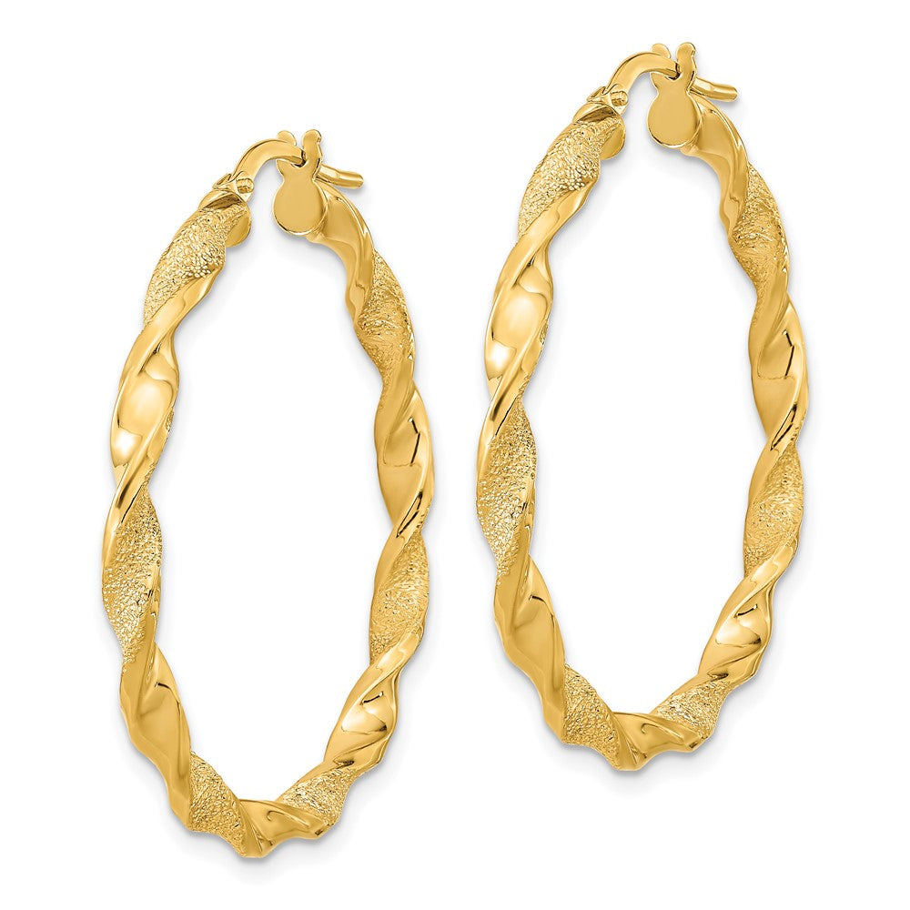 14k Yellow Gold 36.5 mm Polished and Textured Twisted Hoop Earrings (2.23 grams)