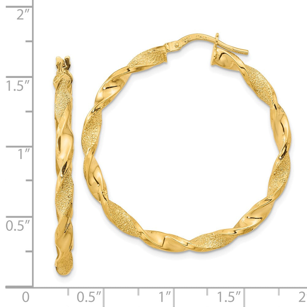 14k Yellow Gold 36.5 mm Polished and Textured Twisted Hoop Earrings (2.23 grams)