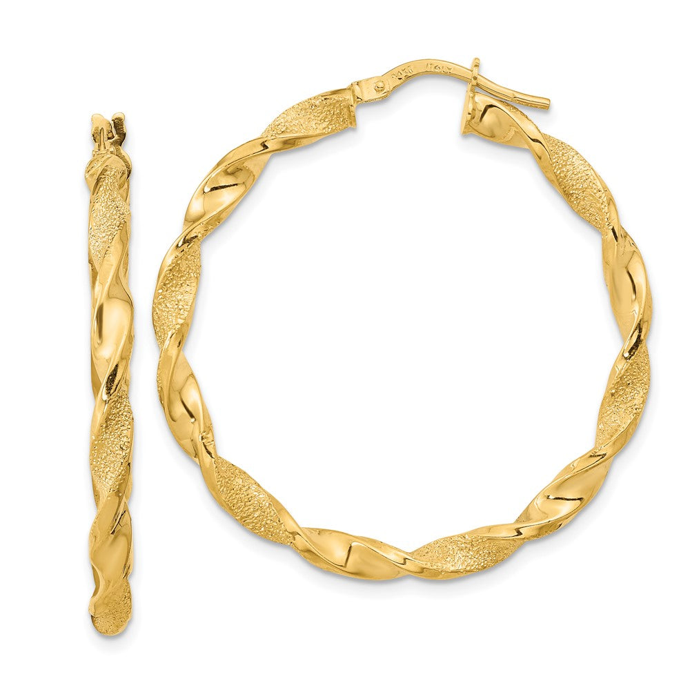 14k Yellow Gold 36.5 mm Polished and Textured Twisted Hoop Earrings (2.23 grams)