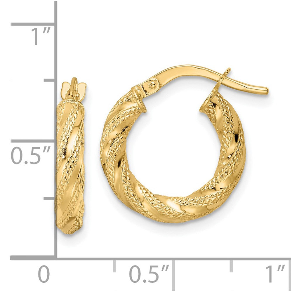 14k Yellow Gold 15.5 mm Polished Twisted Hoop Earrings (1.31 grams)