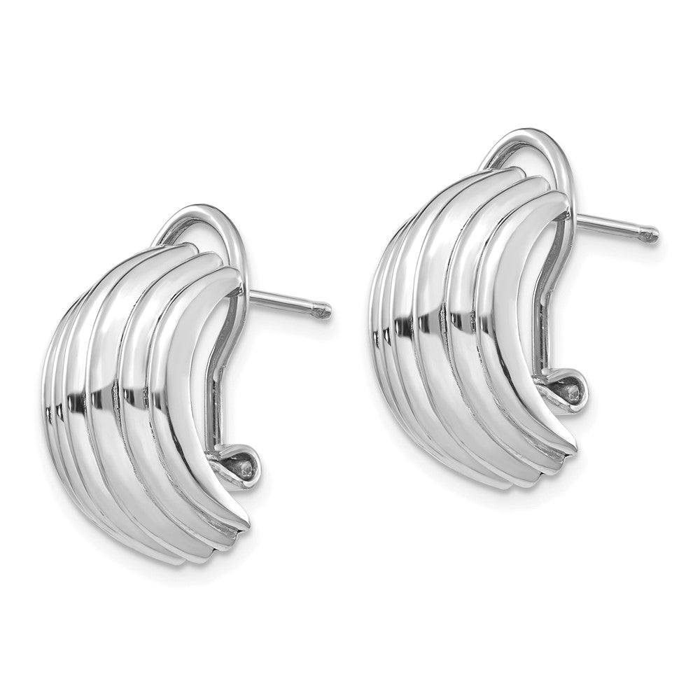 14k White Gold 9.5 mm Ribbed Omega Back Post Earrings (3.47 grams)