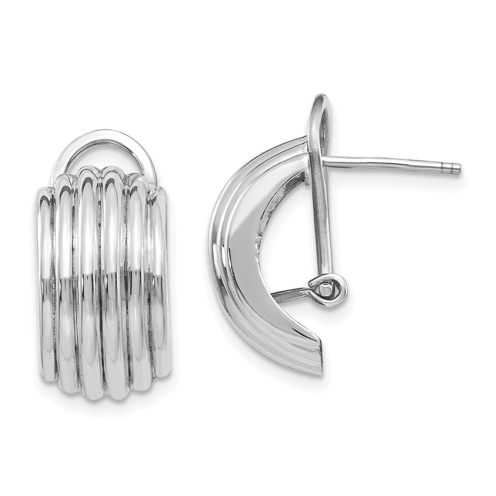 14k White Gold 9.5 mm Ribbed Omega Back Post Earrings (3.47 grams)