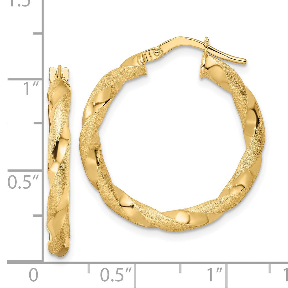 14k Yellow Gold 25 mm Brushed and Polished Twisted Hoop Earrings (1.85 grams)