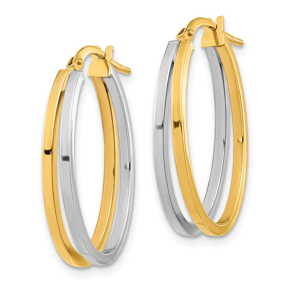 14k Two-tone 18.5 mm Two-tone Polished Oval Double Hoop Earrings (1.79 grams)