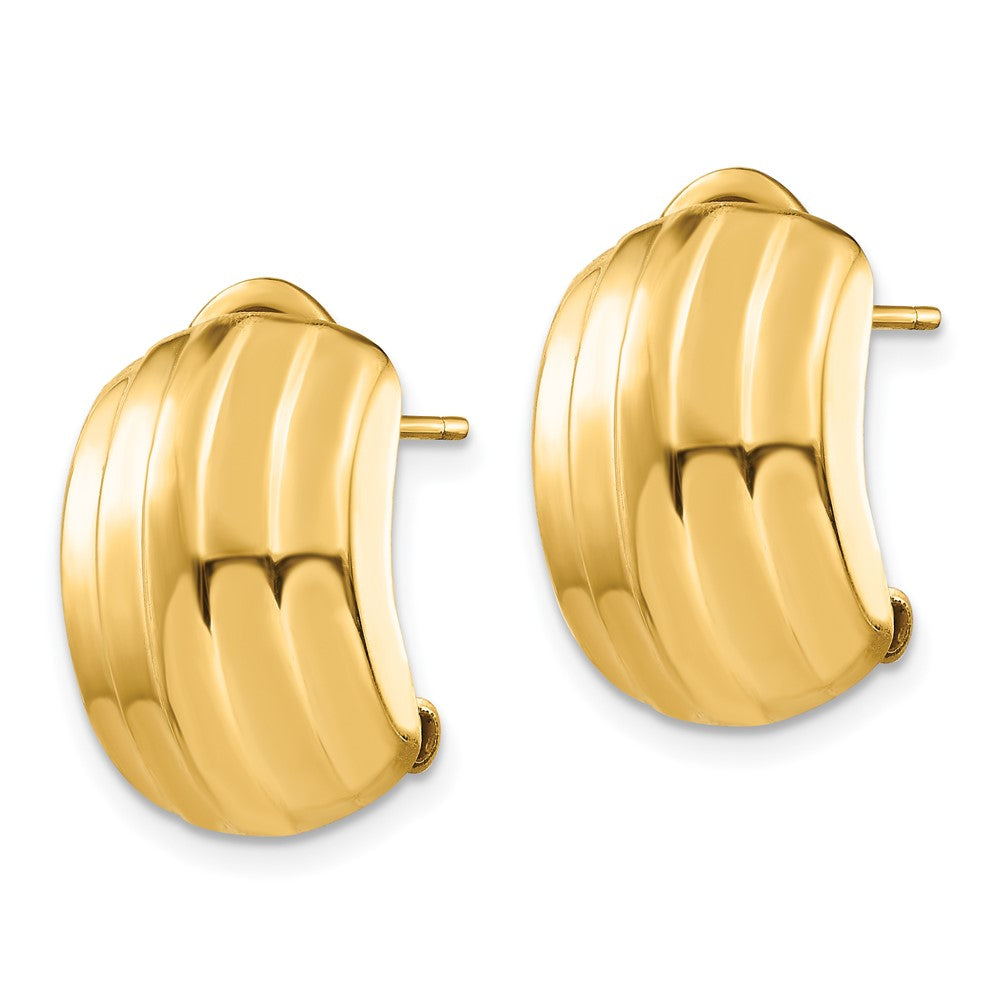 14k Yellow Gold 12 mm Polished Ribbed Omega Back Post Earrings (3.22 grams)