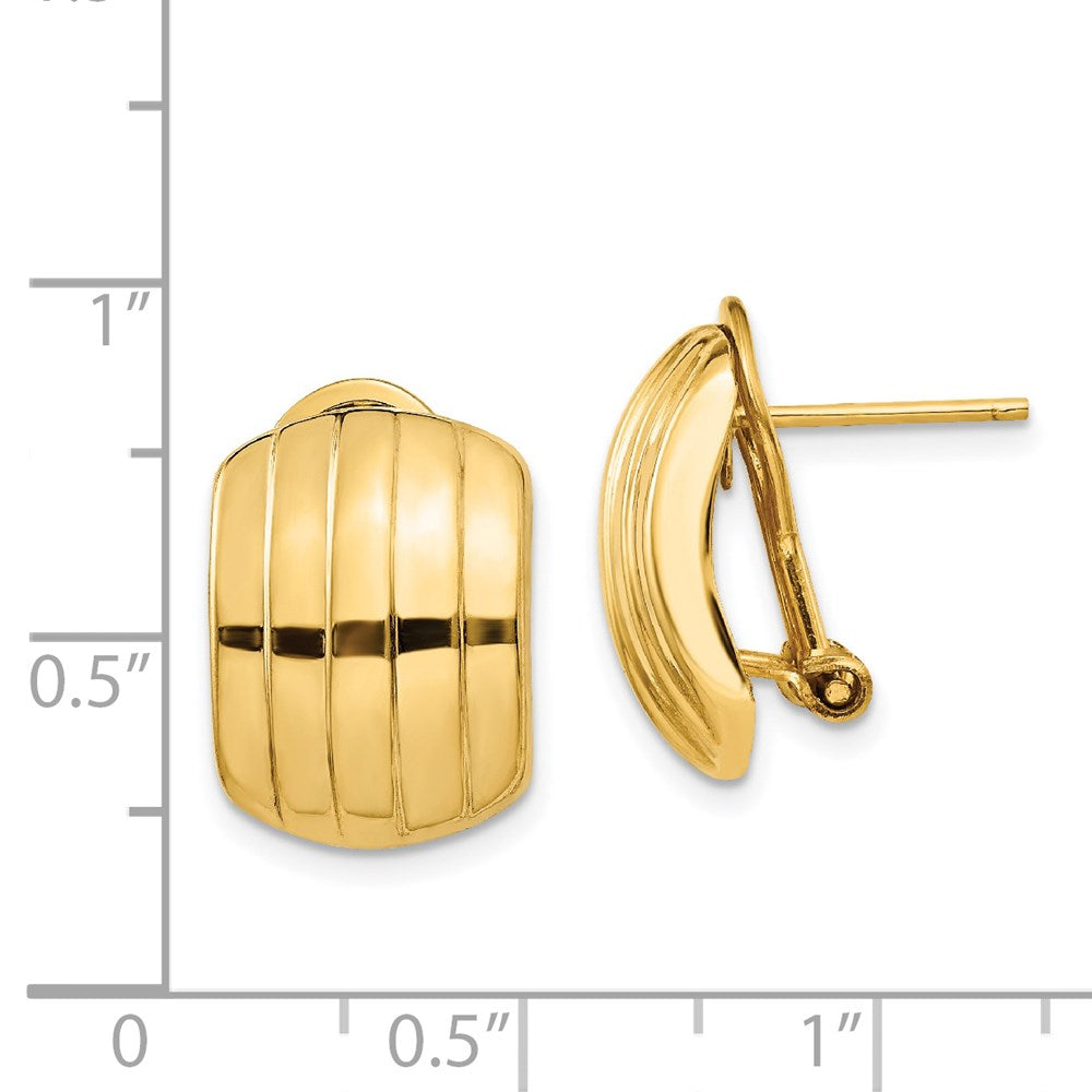 14k Yellow Gold 12 mm Polished Ribbed Omega Back Post Earrings (3.22 grams)