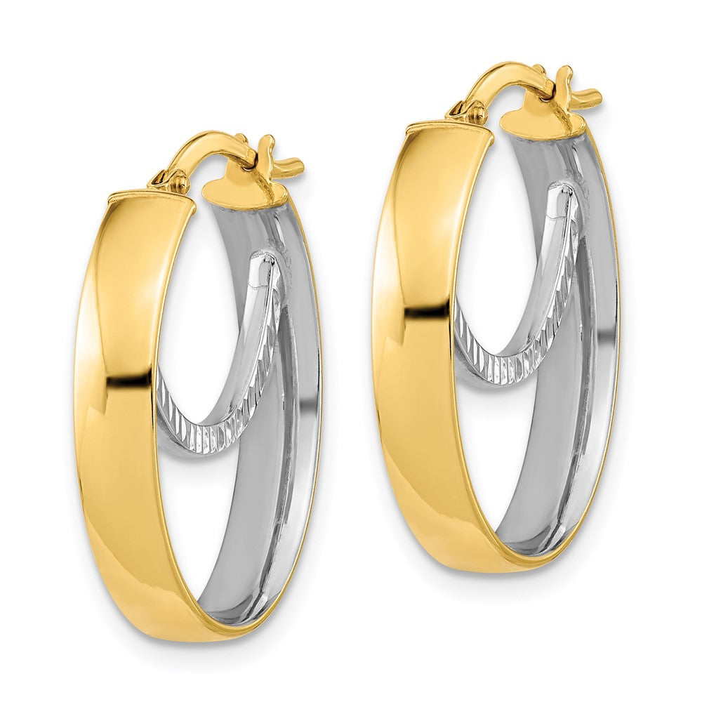 14k Two-tone 18.5 mm Polished Diamond-cut Fancy Oval Hoop Earrings (2.78 grams)