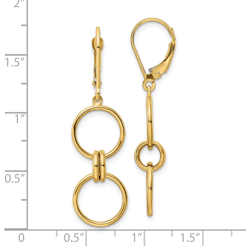 14k Yellow Gold 11.95 mm Circle Dangle Leverback Earrings (2.15 grams)