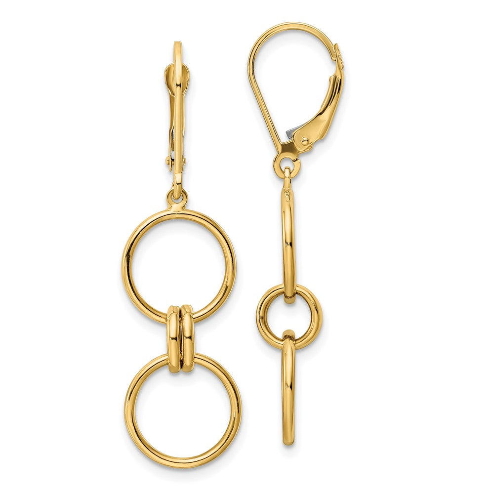 14k Yellow Gold 11.95 mm Circle Dangle Leverback Earrings (2.15 grams)