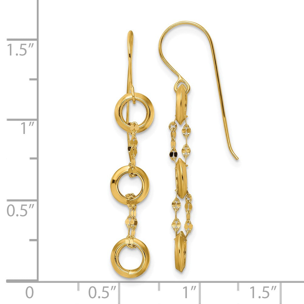 14k Yellow Gold 6.55 mm Three Circle Dangle Earrings (0.87 grams)