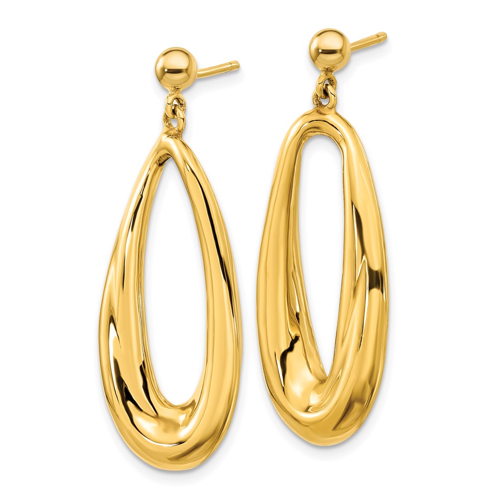 14k Yellow Gold 15.45 mm Polished Hollow Oval Hollow Post Dangle Earrings (4.02 grams)