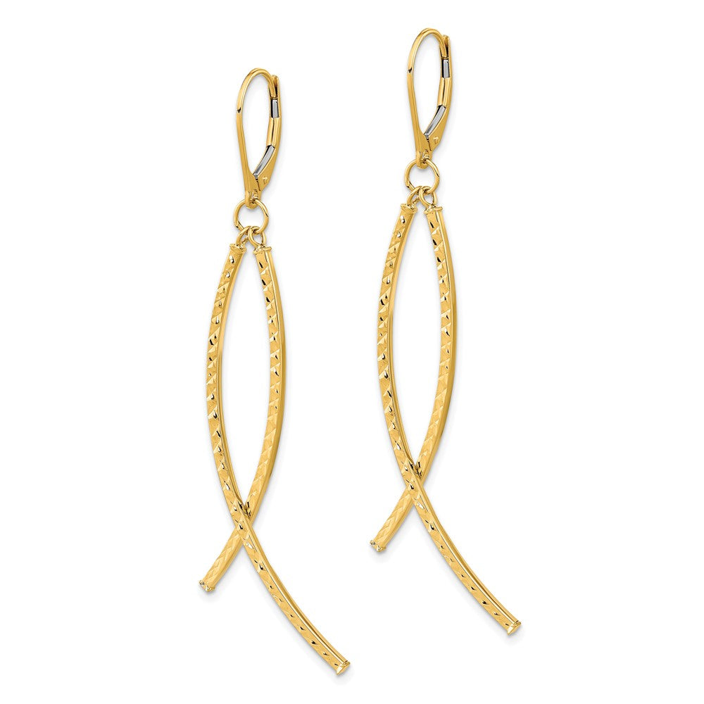 14k Yellow Gold 10 mm Polished Diamond Cut Fancy Dangle Leverback Earrings (2.25 grams)