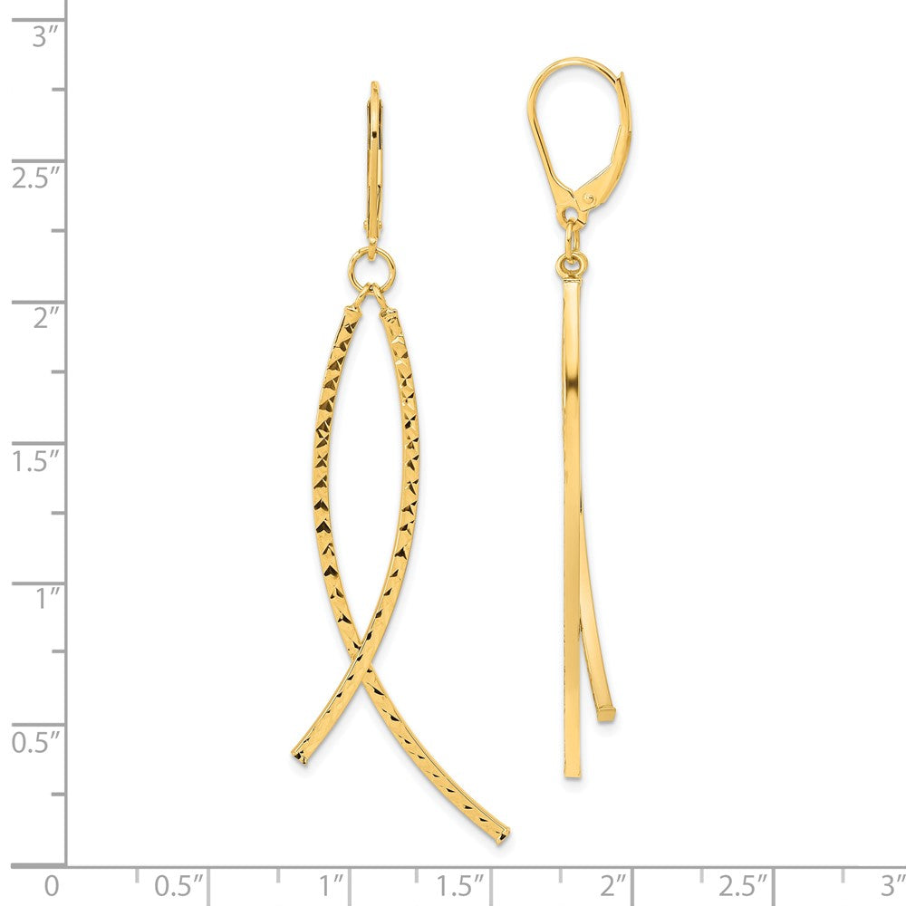 14k Yellow Gold 10 mm Polished Diamond Cut Fancy Dangle Leverback Earrings (2.25 grams)