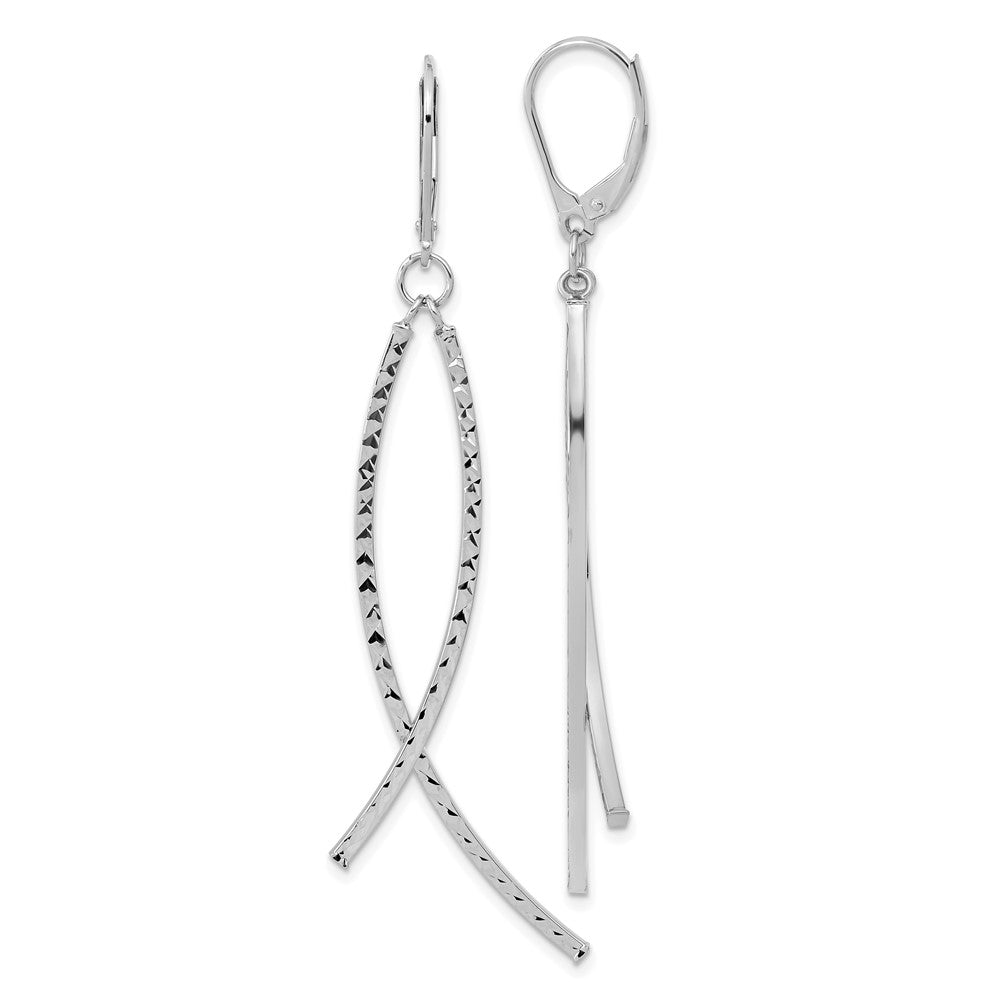 14k White Gold 10 mm  Polished Diamond Cut Fancy Dangle Leverback Earrings (2.26 grams)