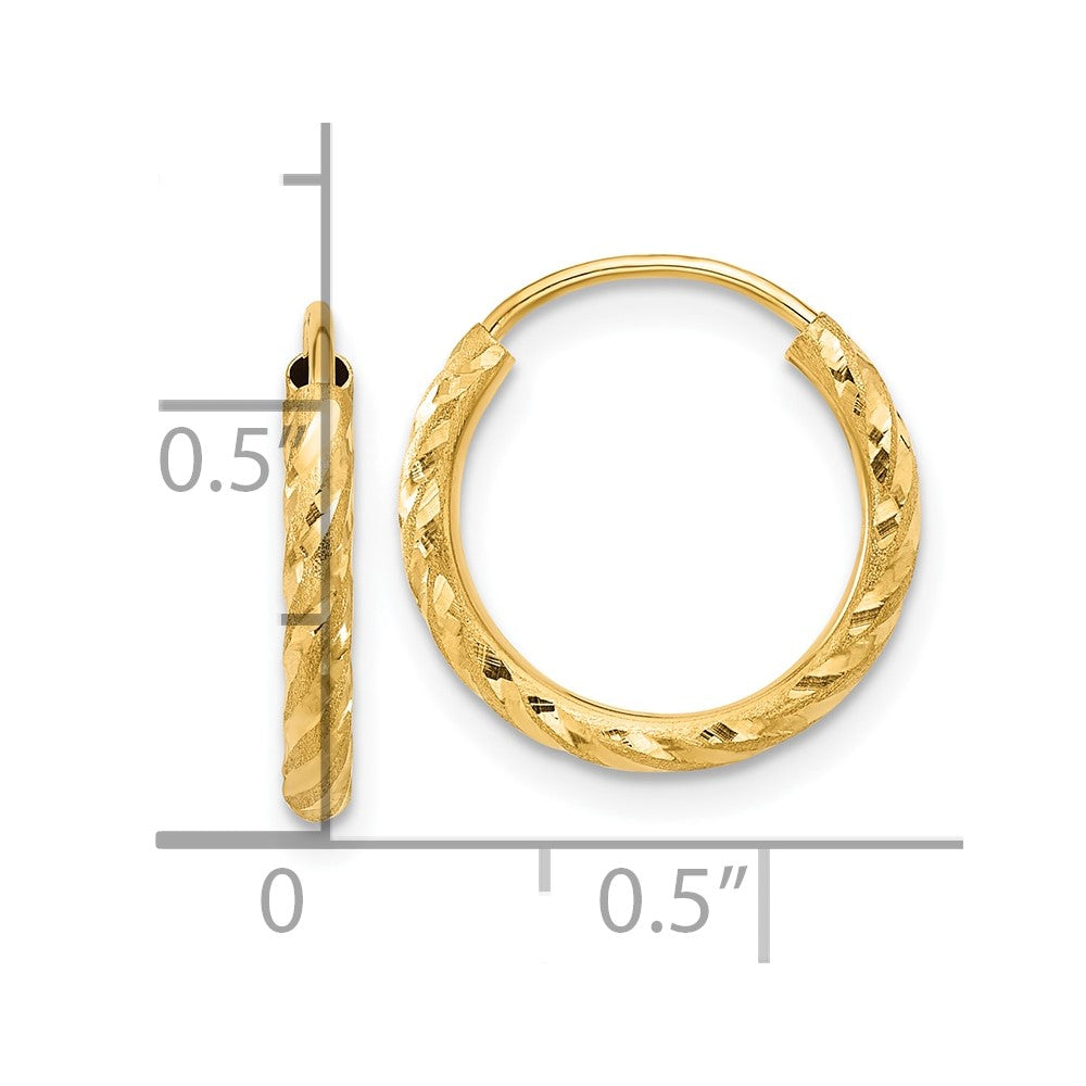 14k Yellow Gold 2 mm Endless Hoop Earrings (0.65 grams)