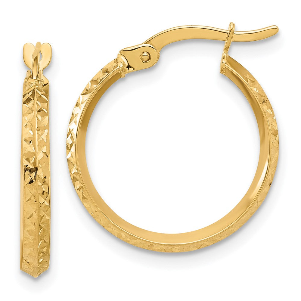 14k Yellow Gold 18 mm Polished and Diamond-cut Knife Edge Hoop Earrings (0.98 grams)