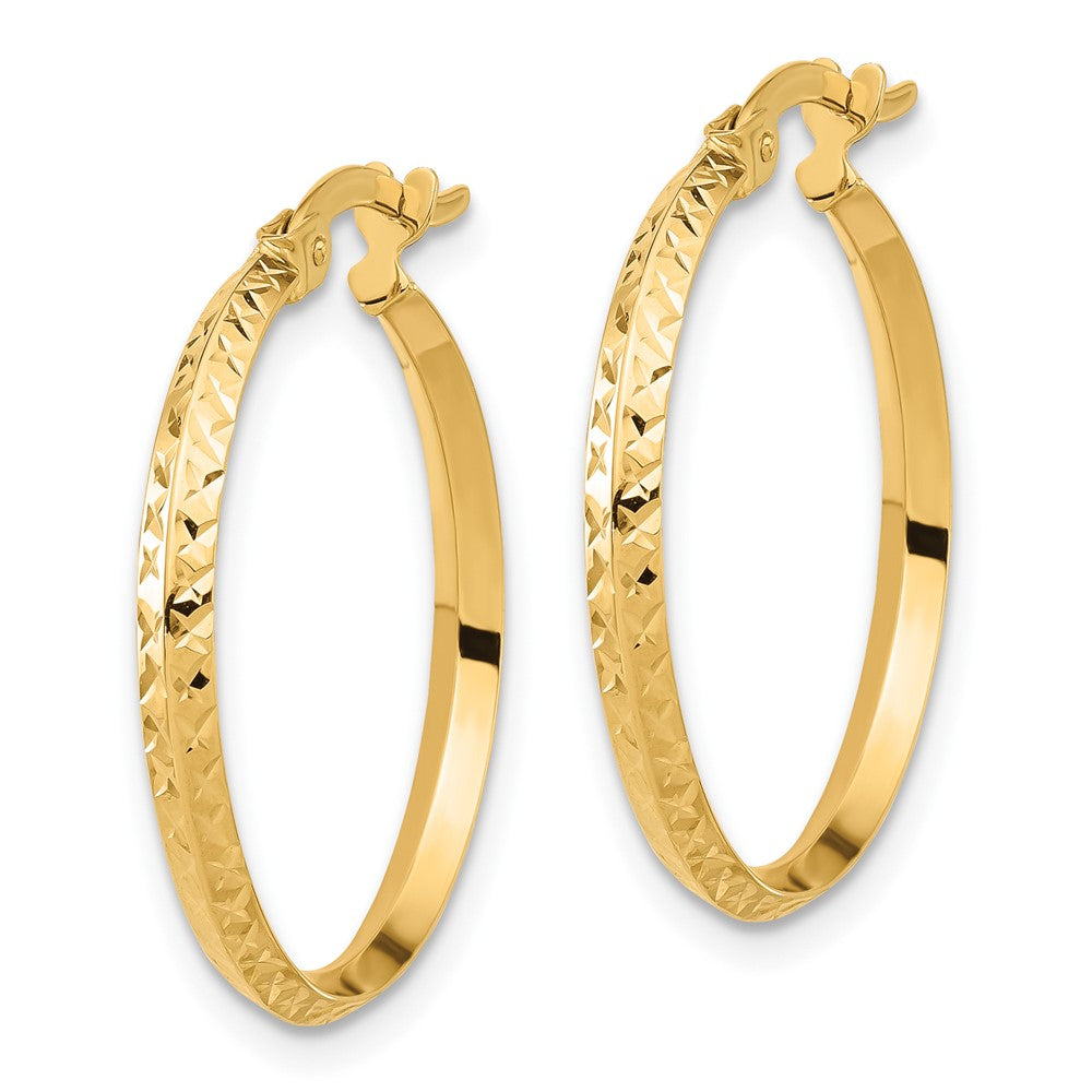 14k Yellow Gold 23 mm Polished and Diamond-cut Knife Edge Hoop Earrings (1.17 grams)