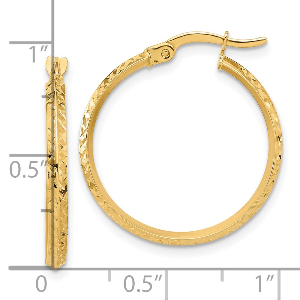 14k Yellow Gold 23 mm Polished and Diamond-cut Knife Edge Hoop Earrings (1.17 grams)