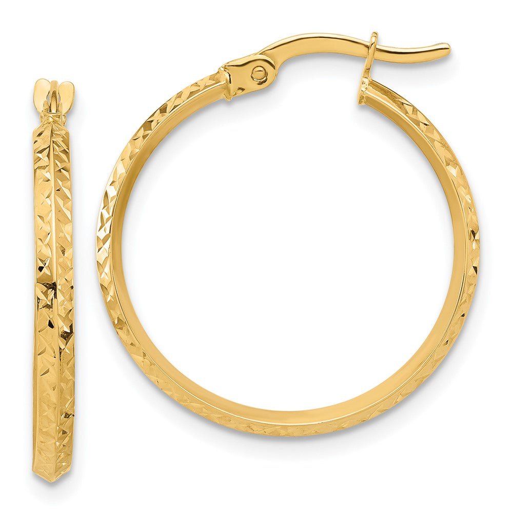 14k Yellow Gold 23 mm Polished and Diamond-cut Knife Edge Hoop Earrings (1.17 grams)