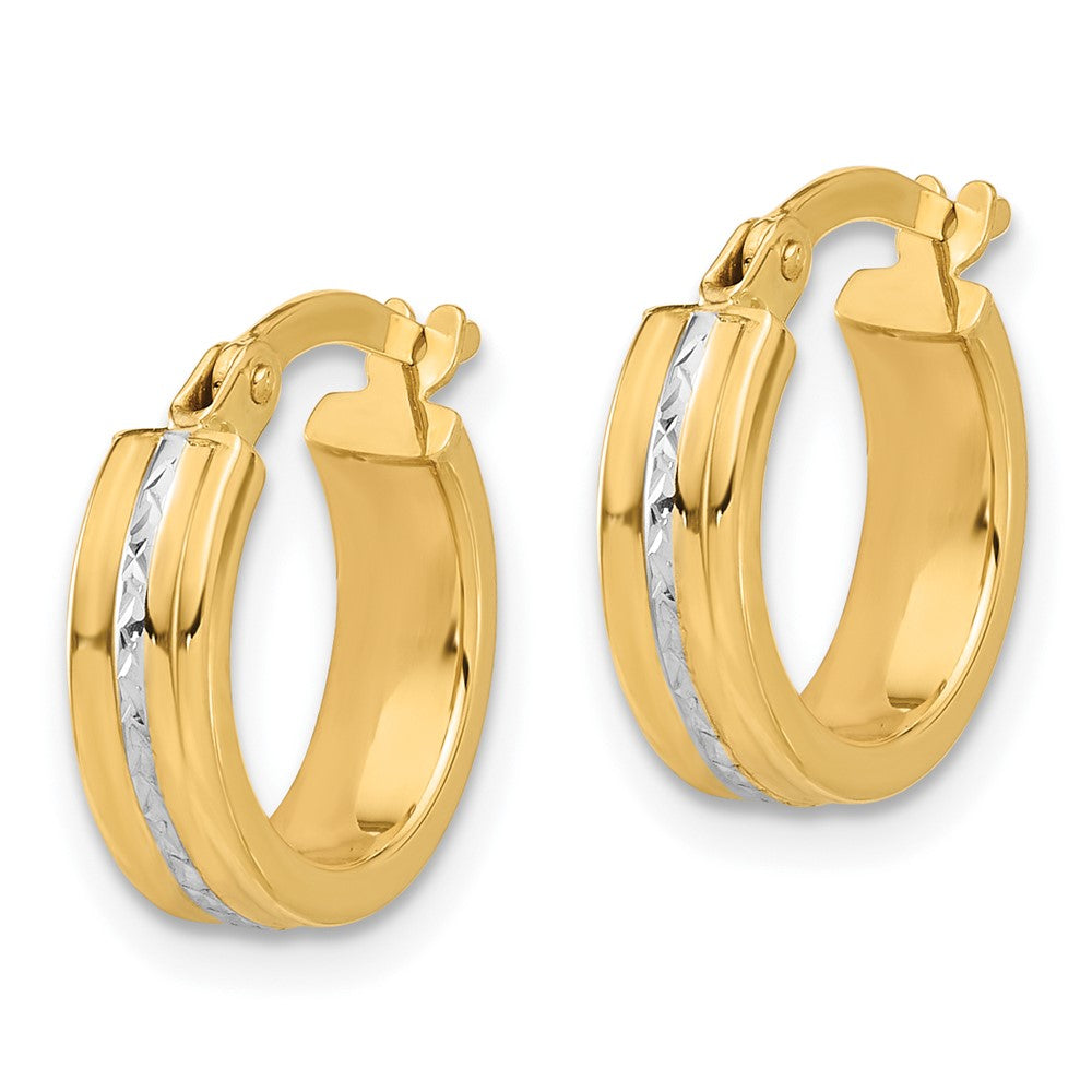 14k Yellow & Rhodium 13.5 mm  Polished and Diamond-cut Hoop Earrings (1.33 grams)