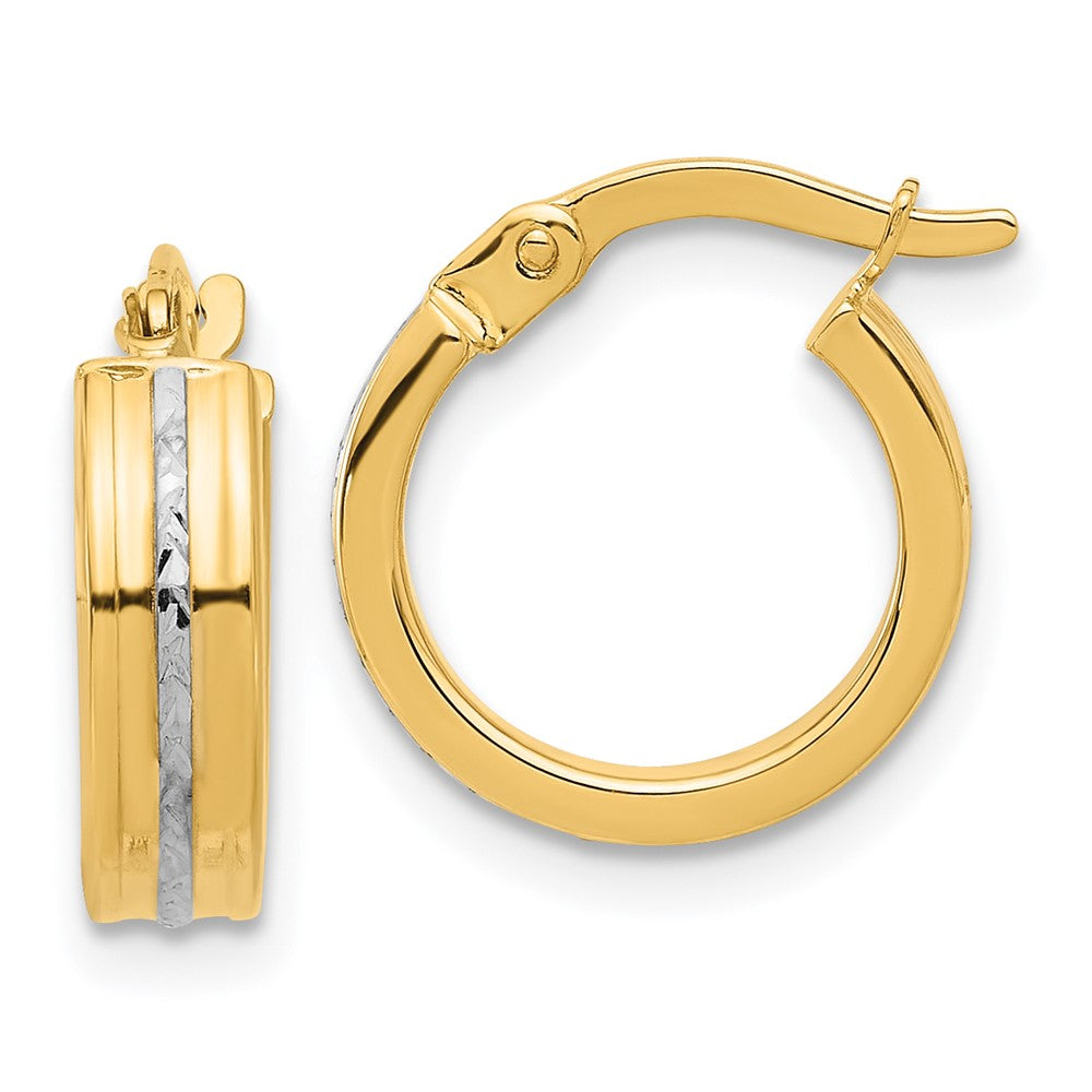 14k Yellow & Rhodium 13.5 mm  Polished and Diamond-cut Hoop Earrings (1.33 grams)