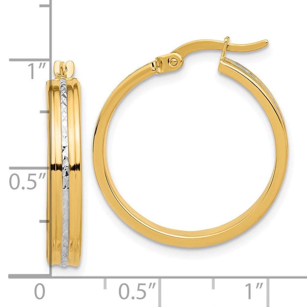 14k Yellow & Rhodium 23.5 mm  Polished and Diamond-cut Hoop Earrings (1.94 grams)