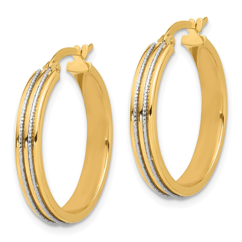 14k Two-tone 23.5 mm Two-tone Polished and Diamond-cut Hoop Earrings (2.71 grams)