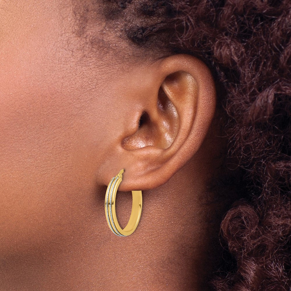 14k Two-tone 23.5 mm Two-tone Polished and Diamond-cut Hoop Earrings (2.71 grams)