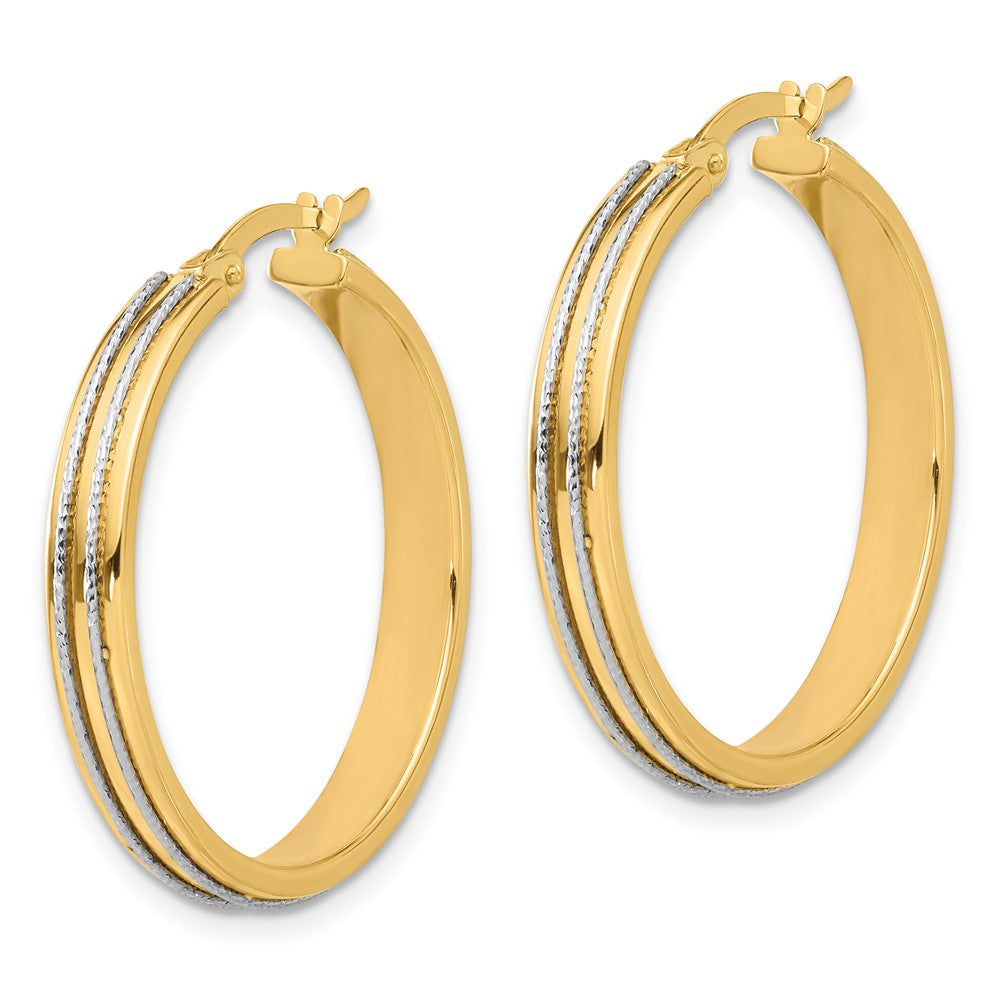 14k Two-tone 28.5 mm Two-tone Polished and Diamond-cut Hoop Earrings (3.32 grams)