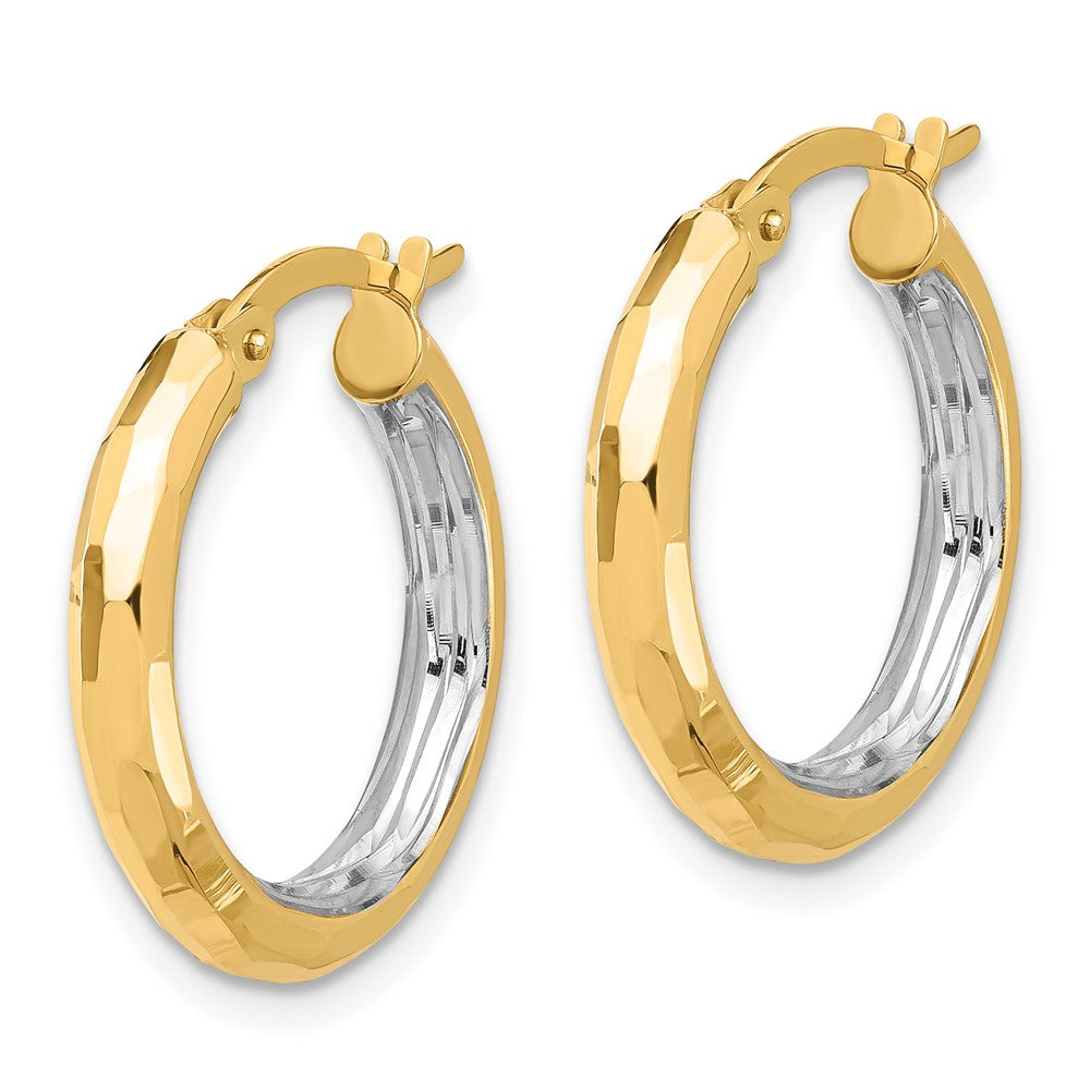 14k Yellow & Rhodium 20.4 mm  Polished and Diamond-cut Hoop Earrings (2.07 grams)