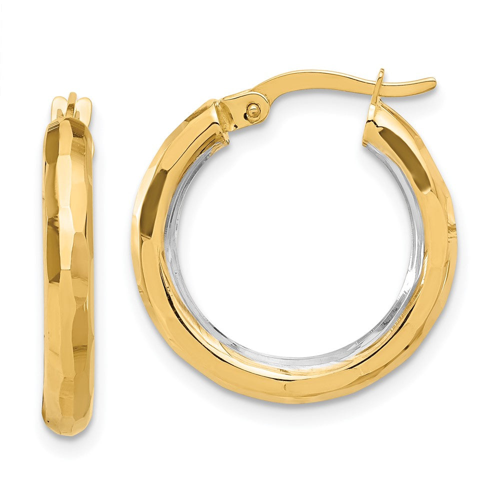 14k Yellow & Rhodium 20.4 mm  Polished and Diamond-cut Hoop Earrings (2.07 grams)