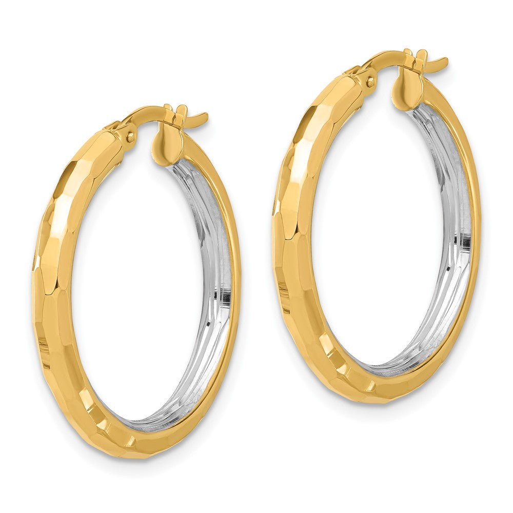14k Yellow & Rhodium 26 mm  Polished and Diamond-cut Hoop Earrings (2.68 grams)