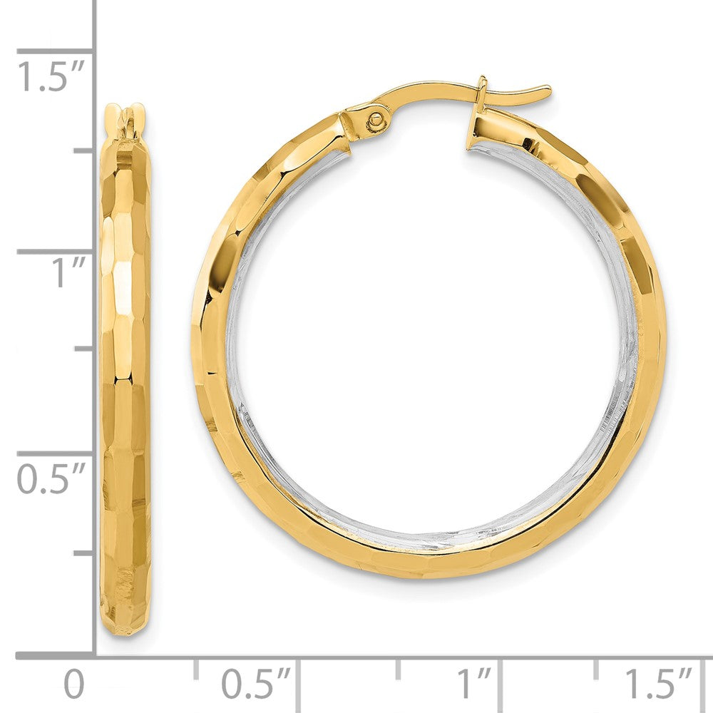 14k Yellow & Rhodium 31.3 mm  Polished and Diamond-cut Hoop Earrings (3.26 grams)