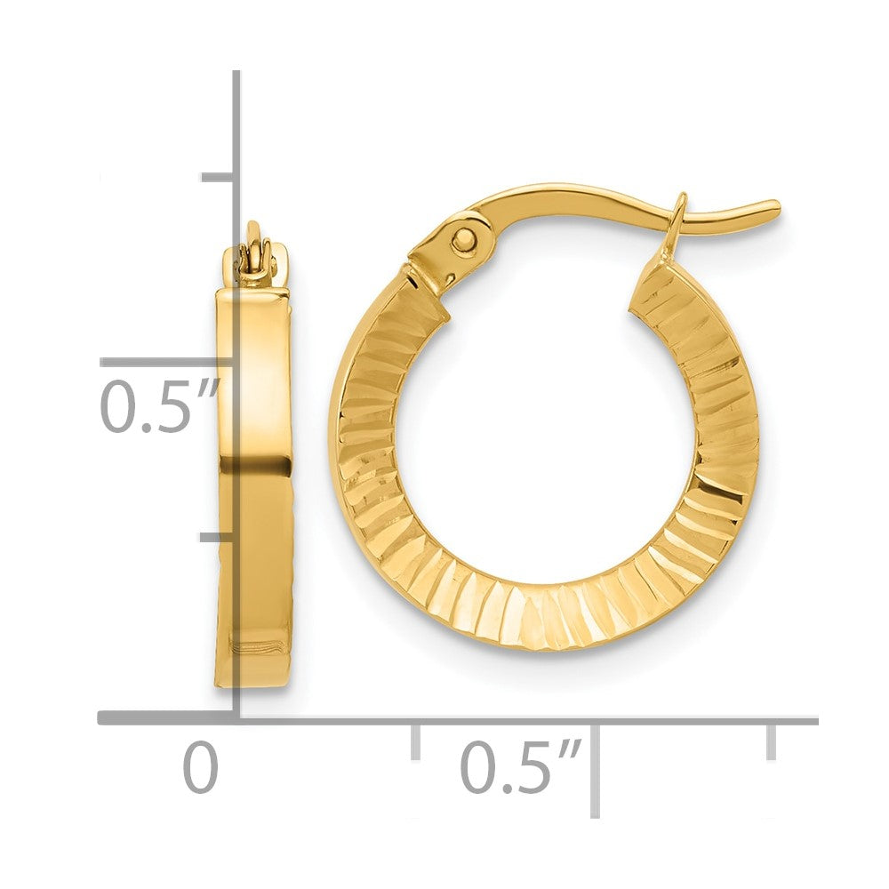 14k Yellow Gold 16 mm Polished and Diamond-cut Hoop Earrings (1.16 grams)