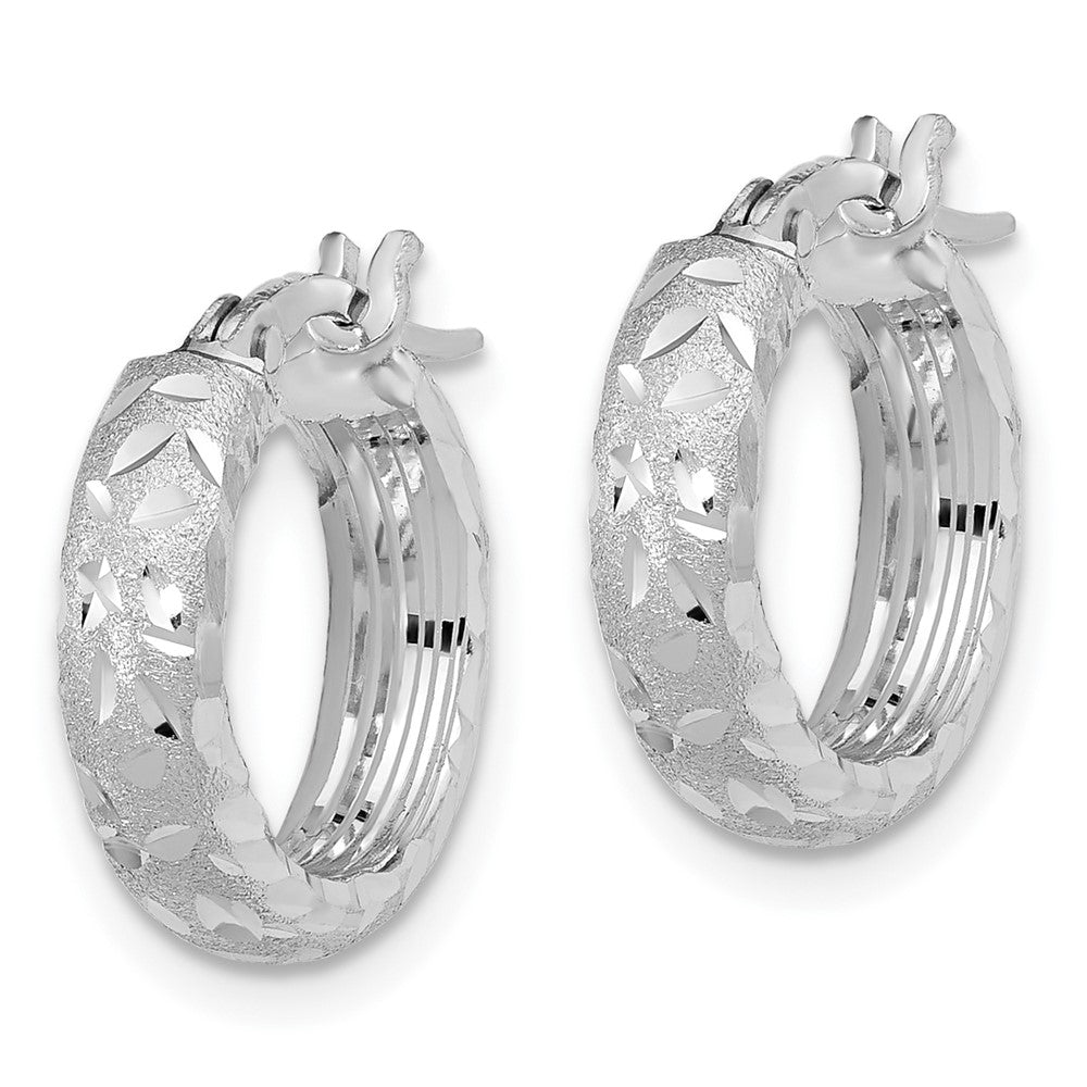 14k White Gold 16 mm Diamond Cut Hoop Earrings (2.54 grams)