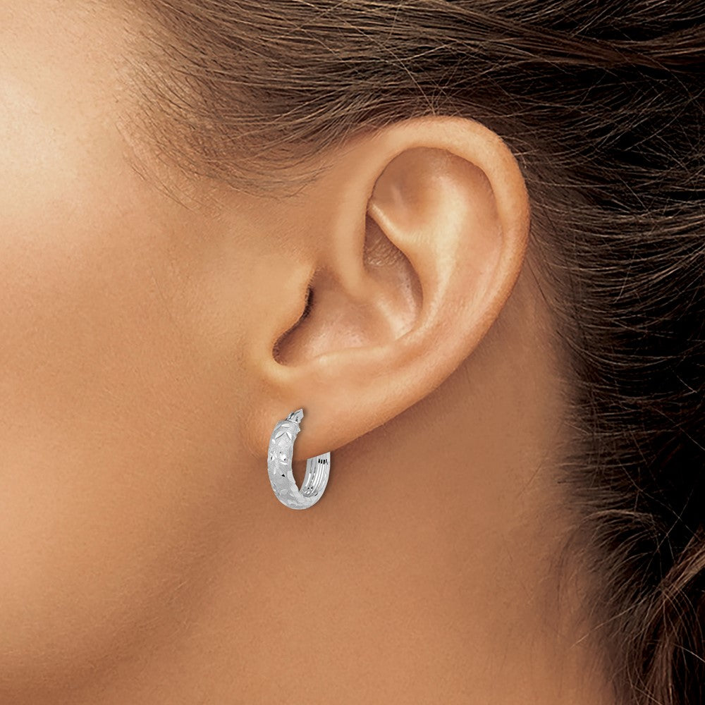 14k White Gold 16 mm Diamond Cut Hoop Earrings (2.54 grams)