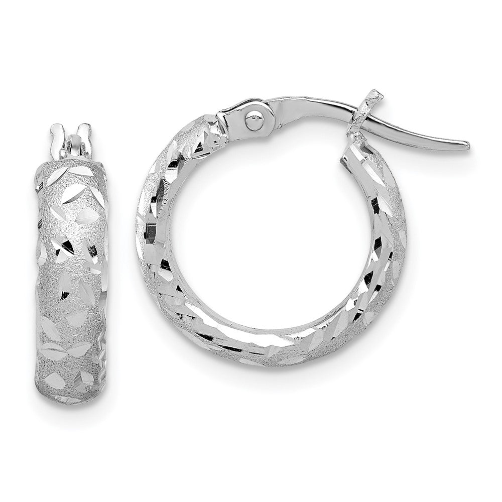 14k White Gold 16 mm Diamond Cut Hoop Earrings (2.54 grams)
