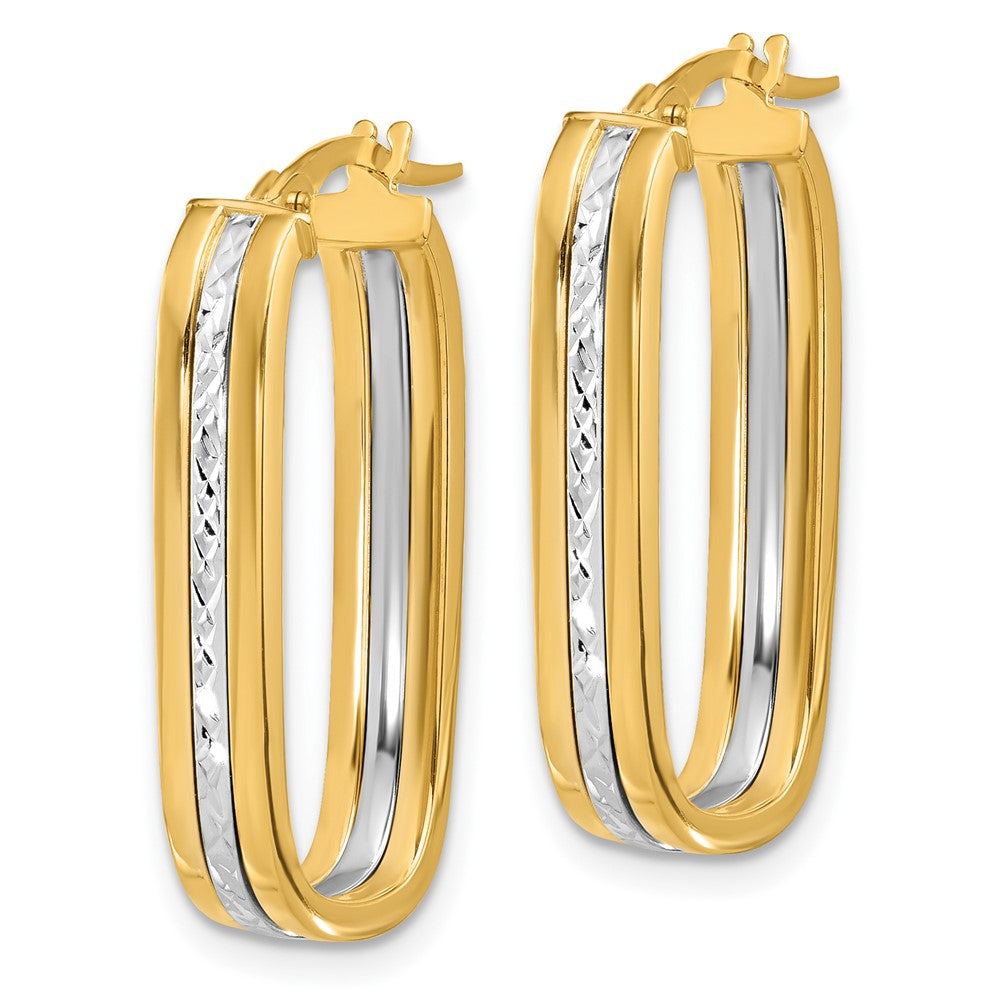 14k Two-tone 13 mm Two-tone D/C Oval Hoop Earrings (2.78 grams)