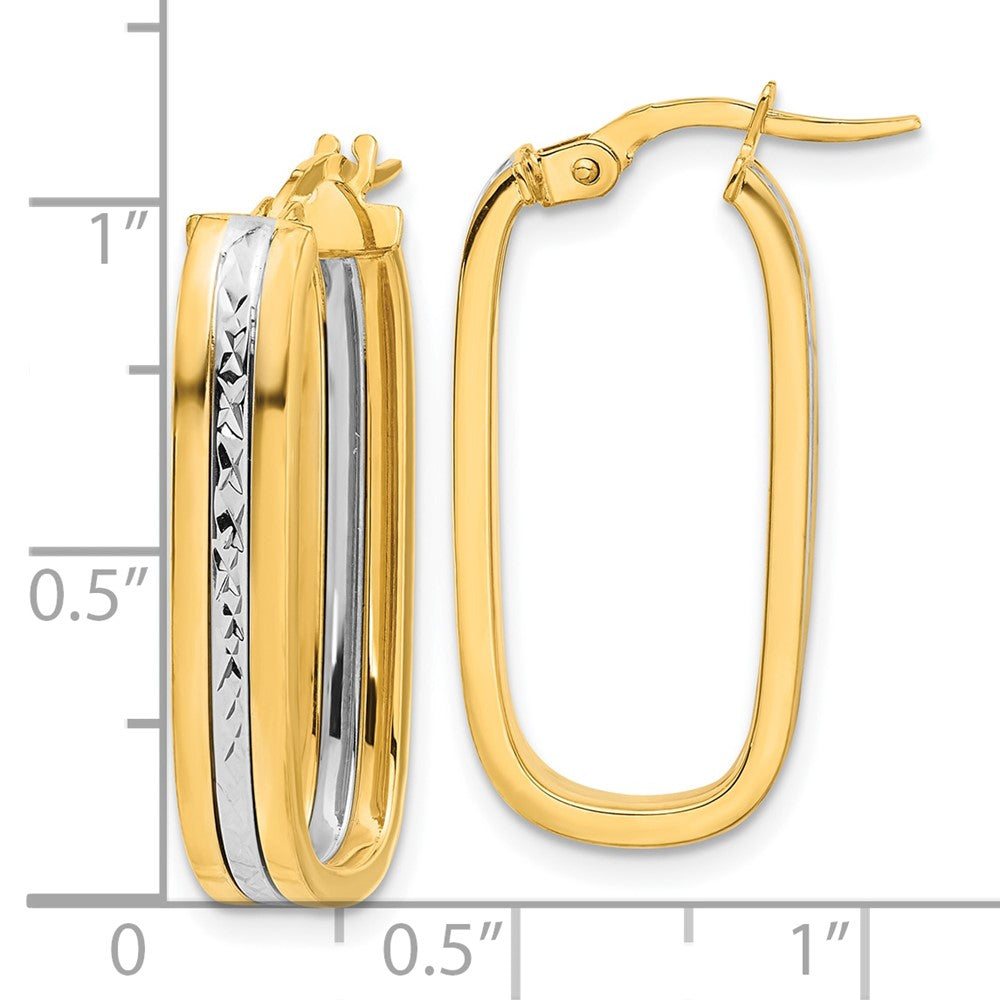 14k Two-tone 13 mm Two-tone D/C Oval Hoop Earrings (2.78 grams)