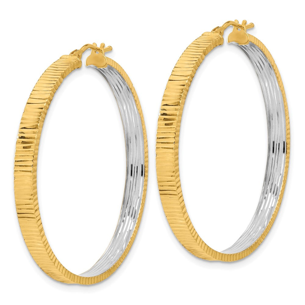 14k Yellow & Rhodium 38.5 mm  Diamond-cut Circle Hoop Earrings (3.77 grams)