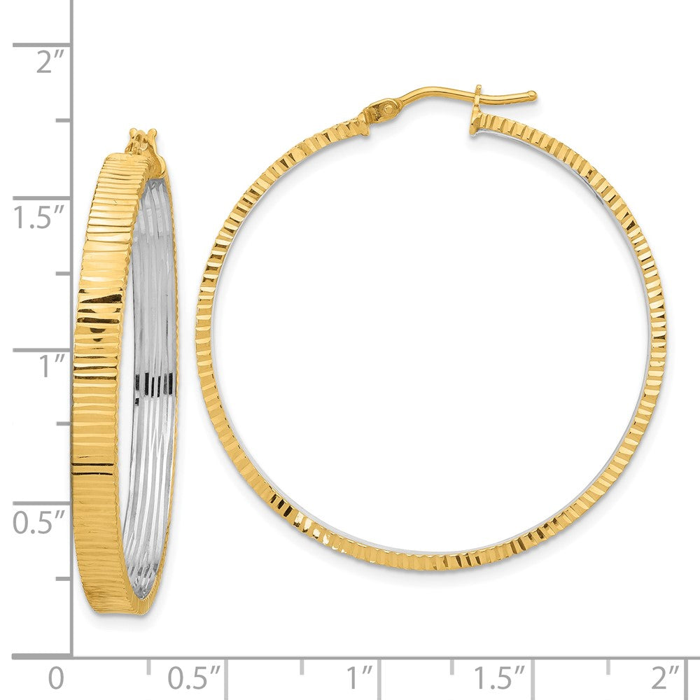 14k Yellow & Rhodium 38.5 mm  Diamond-cut Circle Hoop Earrings (3.77 grams)