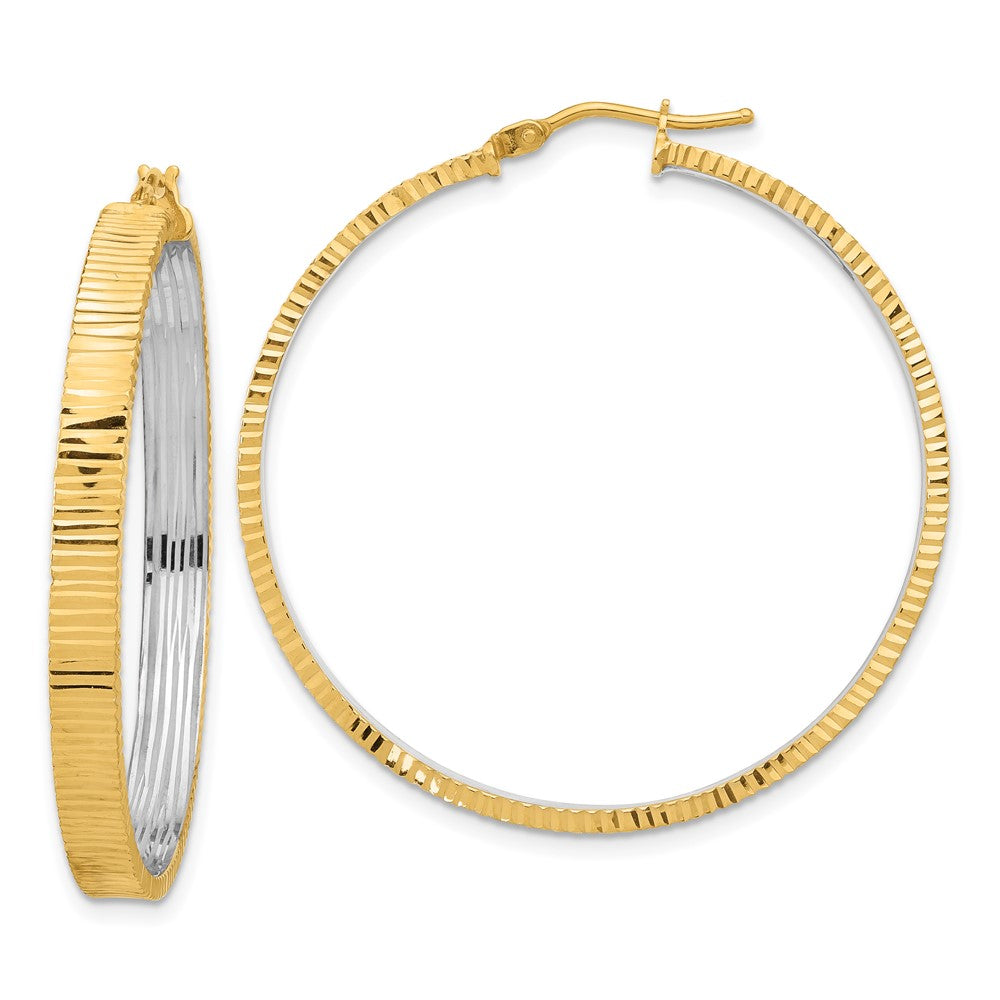 14k Yellow & Rhodium 38.5 mm  Diamond-cut Circle Hoop Earrings (3.77 grams)